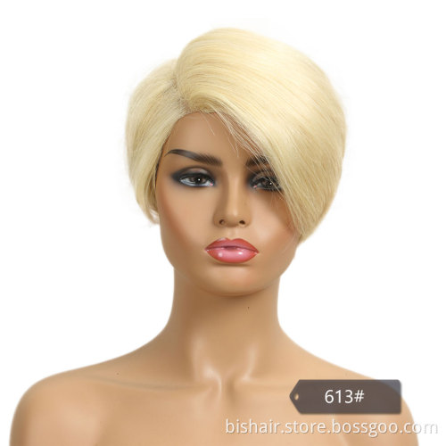 Wholesale Short Straight Lace Side Part Pixie Bob Human Hair Wig For Women With Brazilian Remy Ombre Blonde Colore Wigs
